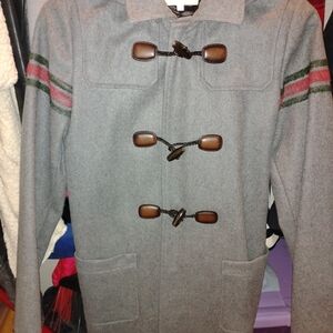 GUCCI Gray Toggle Coat with Striped Accents